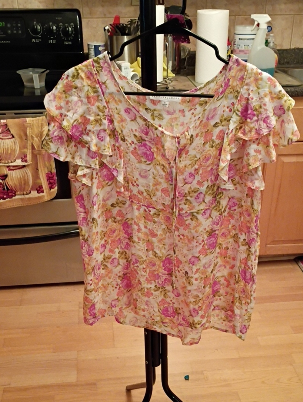Jane and Delancey Floral Ruffle Sleeve Blouse in Pink and Cream